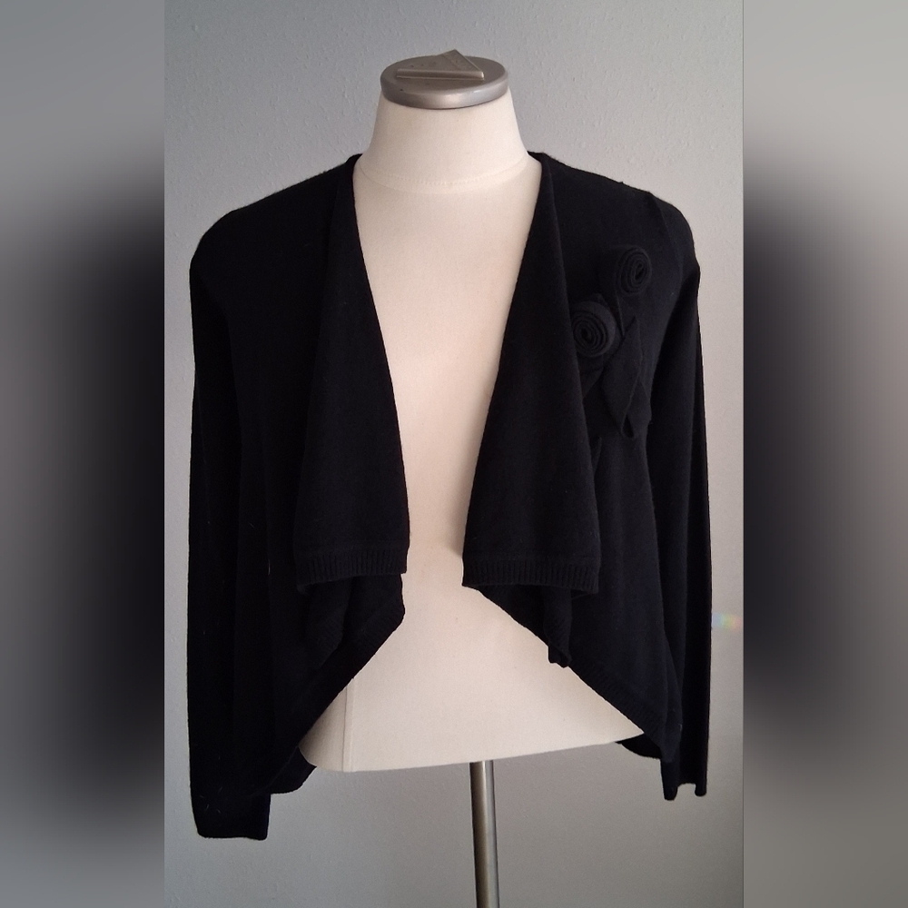 New Autumn Cashmere Black Shrug with Rosette Detail